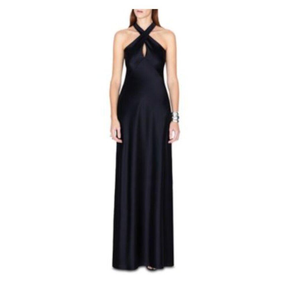 GALVAN LONDON Womens Black Crisscross Sleeveless Full-Length Gown Dress 12